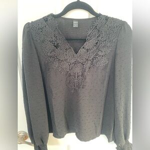 SHEIN Charcoal Lace Accent Blouse - Small